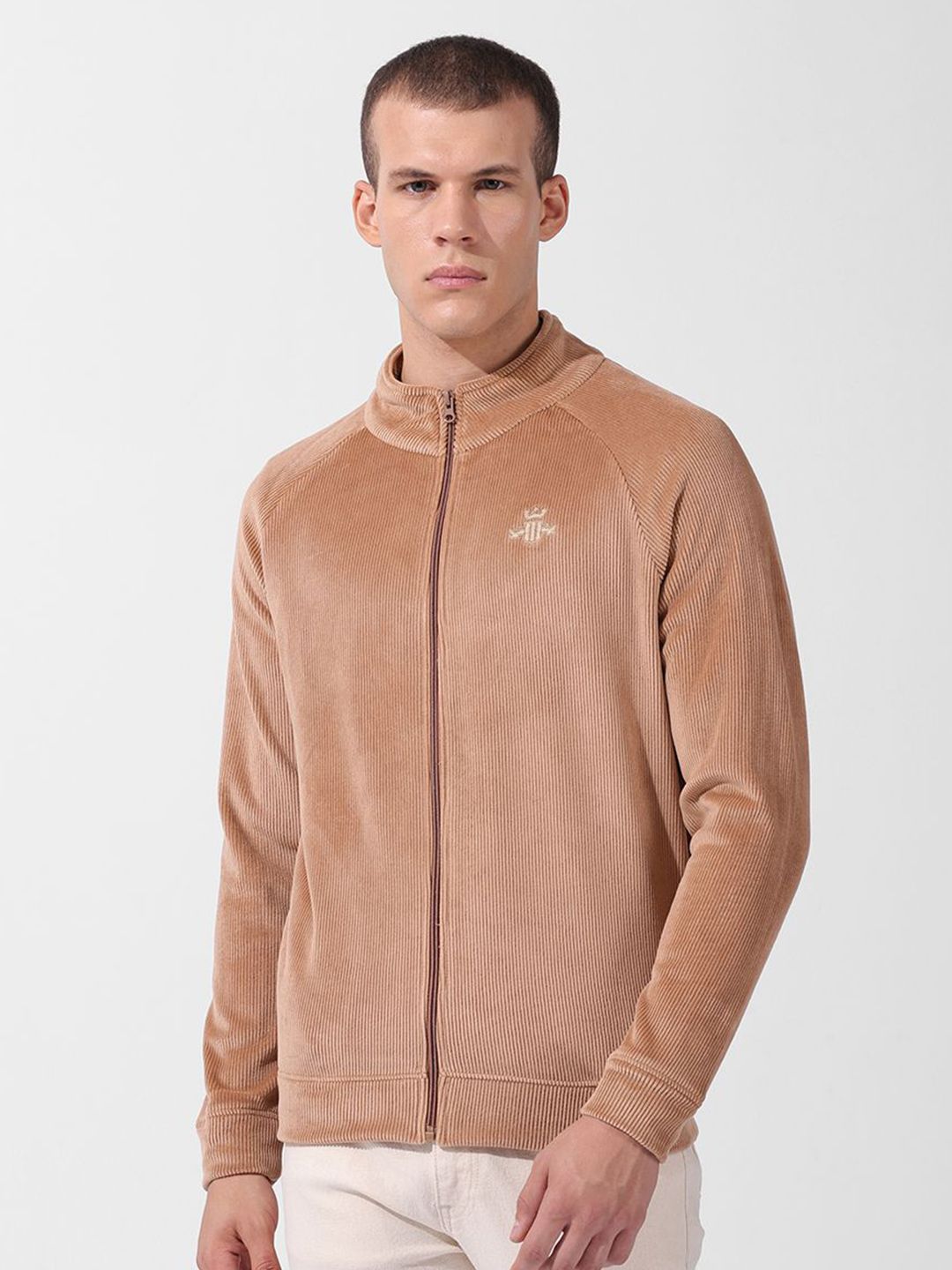 Men's Brown Regular Fit Textured Casual Sweatshirt