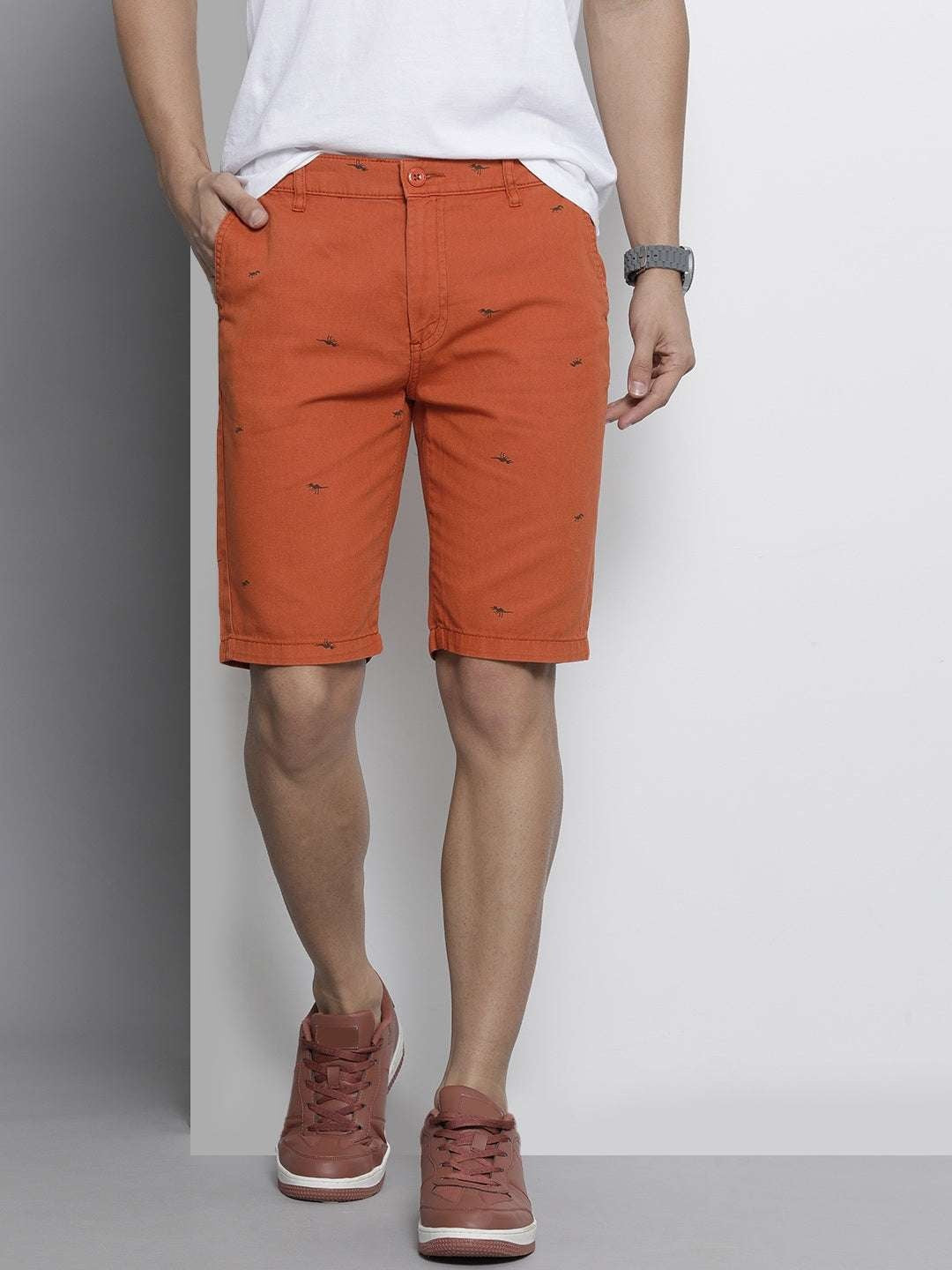 Men's Rust Slim Fit Printed Casual Shorts