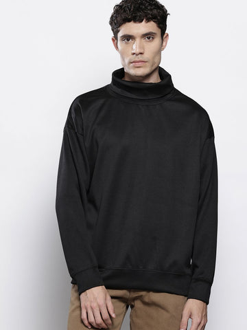 Men's Black Relaxed Fit Textured Casual Sweatshirt