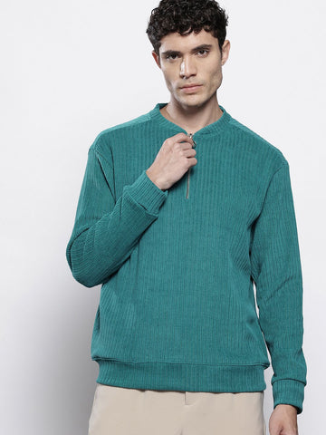 Men's Green Relaxed Fit Textured Street Sweatshirt