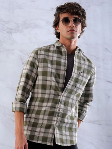 Men's Green Slim Fit Checkered Casual Shirt