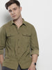 Men's Olive Regular Fit Solid Casual Shirt