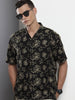 Men's Black Relaxed Fit Textured Resort Wear Shirt