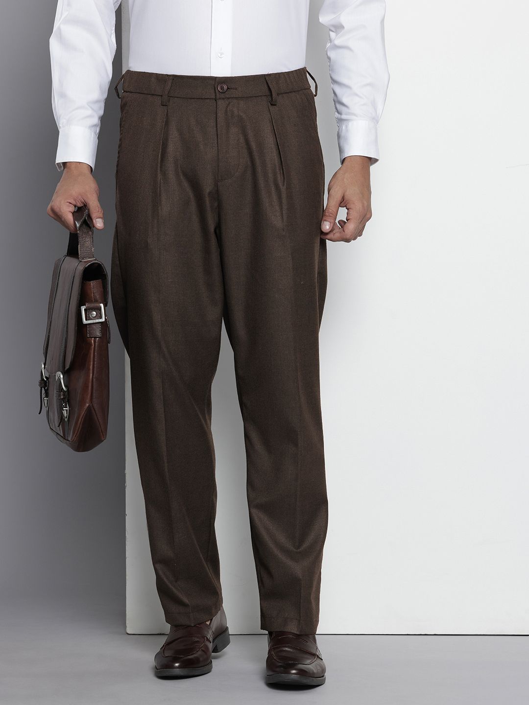 Men's Brown Relaxed Fit Formal Trousers