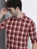 Men's Red Slim Fit Checkered Casual Shirt