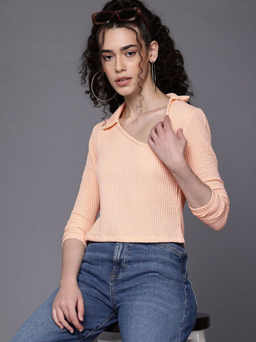 Freehand by The Indian Garage Co Women Fitted Textured Asymmetric Top