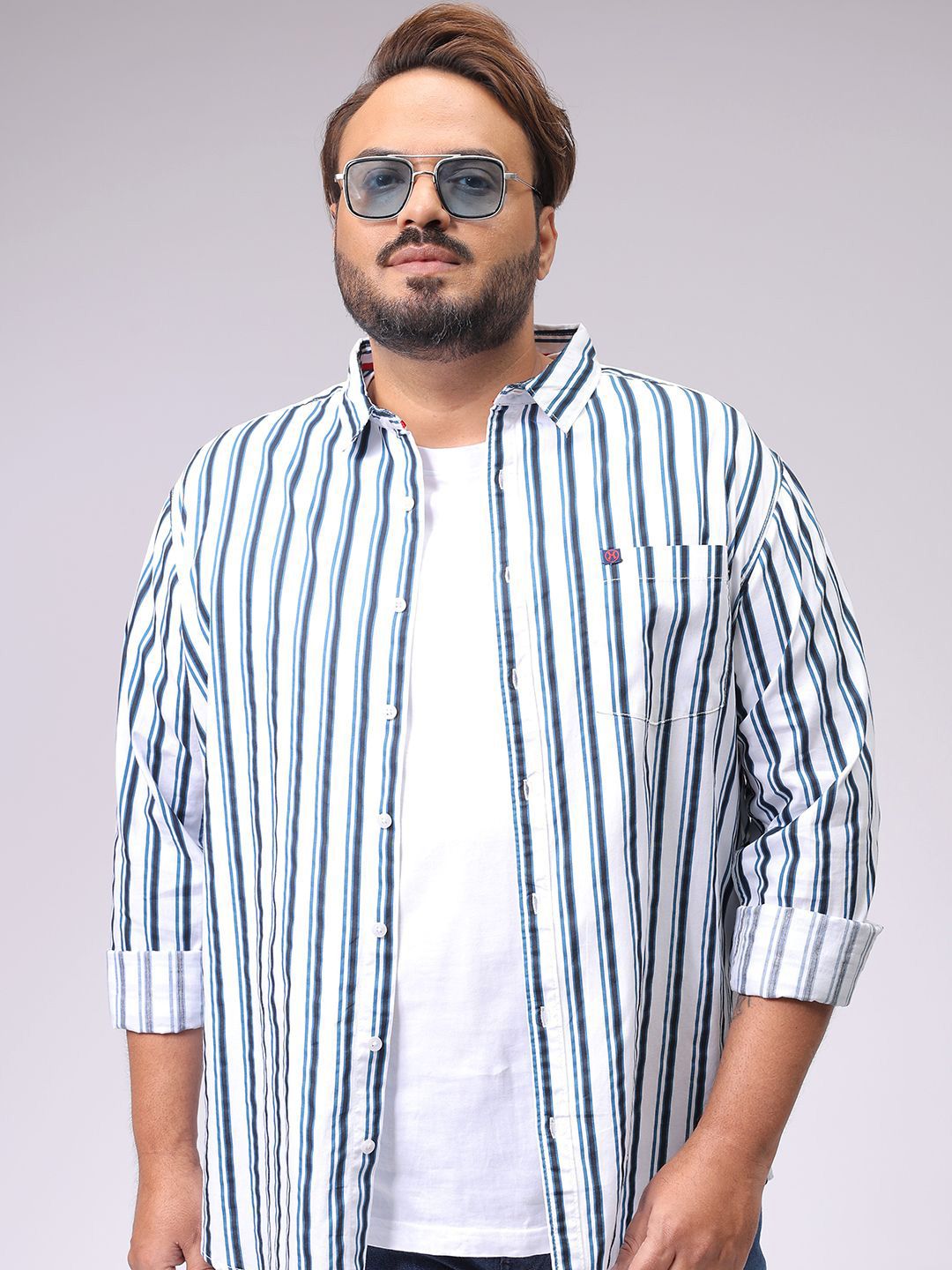 Men's White Regular Fit Striped Casual Shirt