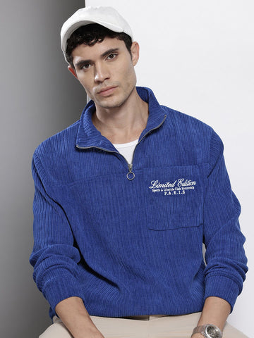 Men's Navy Blue Blue Relaxed Fit Textured Street Sweatshirt