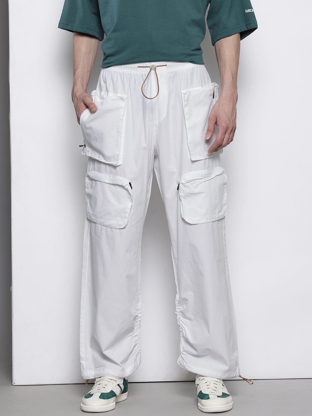 Men's White Relaxed Fit Utility Joggers