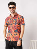 Men's Orange Slim Fit Printed Casual Shirt