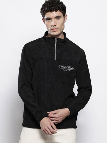 Men's Black Relaxed Fit Textured Street Sweatshirt