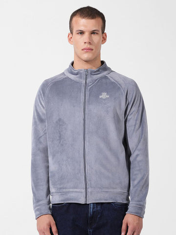 Men's Grey Regular Fit Textured Casual Sweatshirt