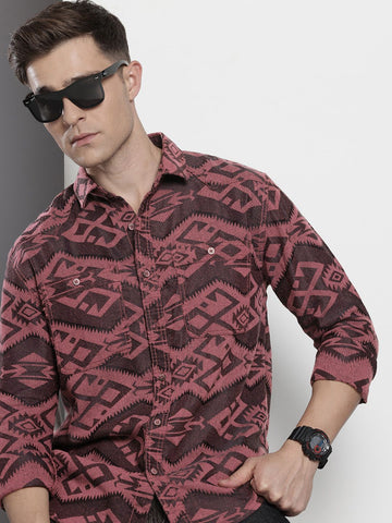 Men's Pink Relaxed Fit Textured Casual Shirt
