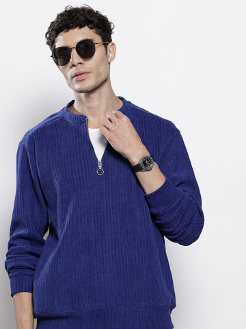 Men's Navy Blue Relaxed Fit Textured Street Sweatshirt