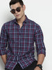 Men's Blue Slim Fit Checked Casual Shirt