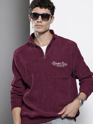 Men's Maroon Relaxed Fit Textured Street Sweatshirt