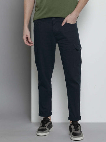 Men's Solid Navy Cuffed Cargo Pant