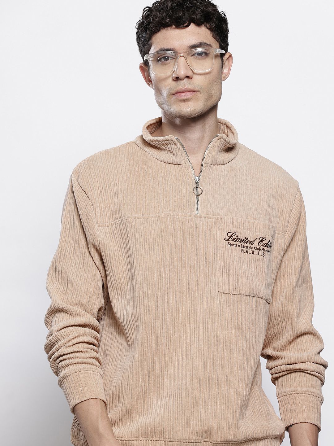 Men's Grey Relaxed Fit Textured Street Sweatshirt