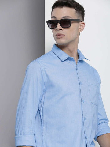 Men's Blue Regular Fit Solid Formal Shirt