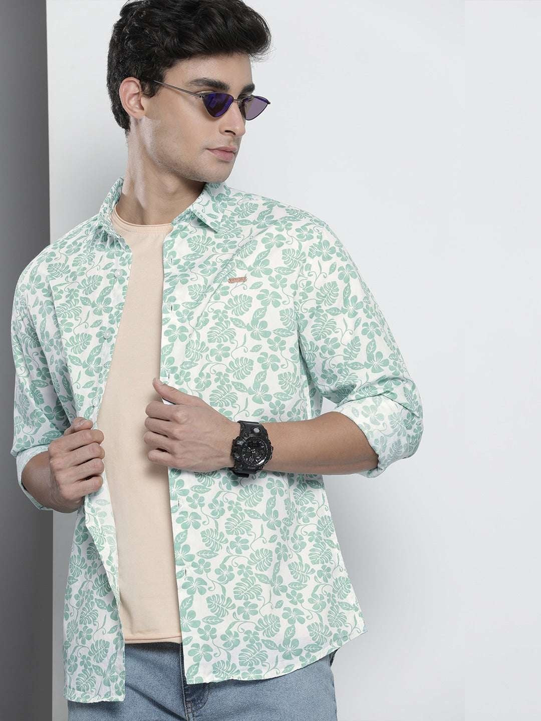 Men's White Slim Fit Printed Casual Shirt
