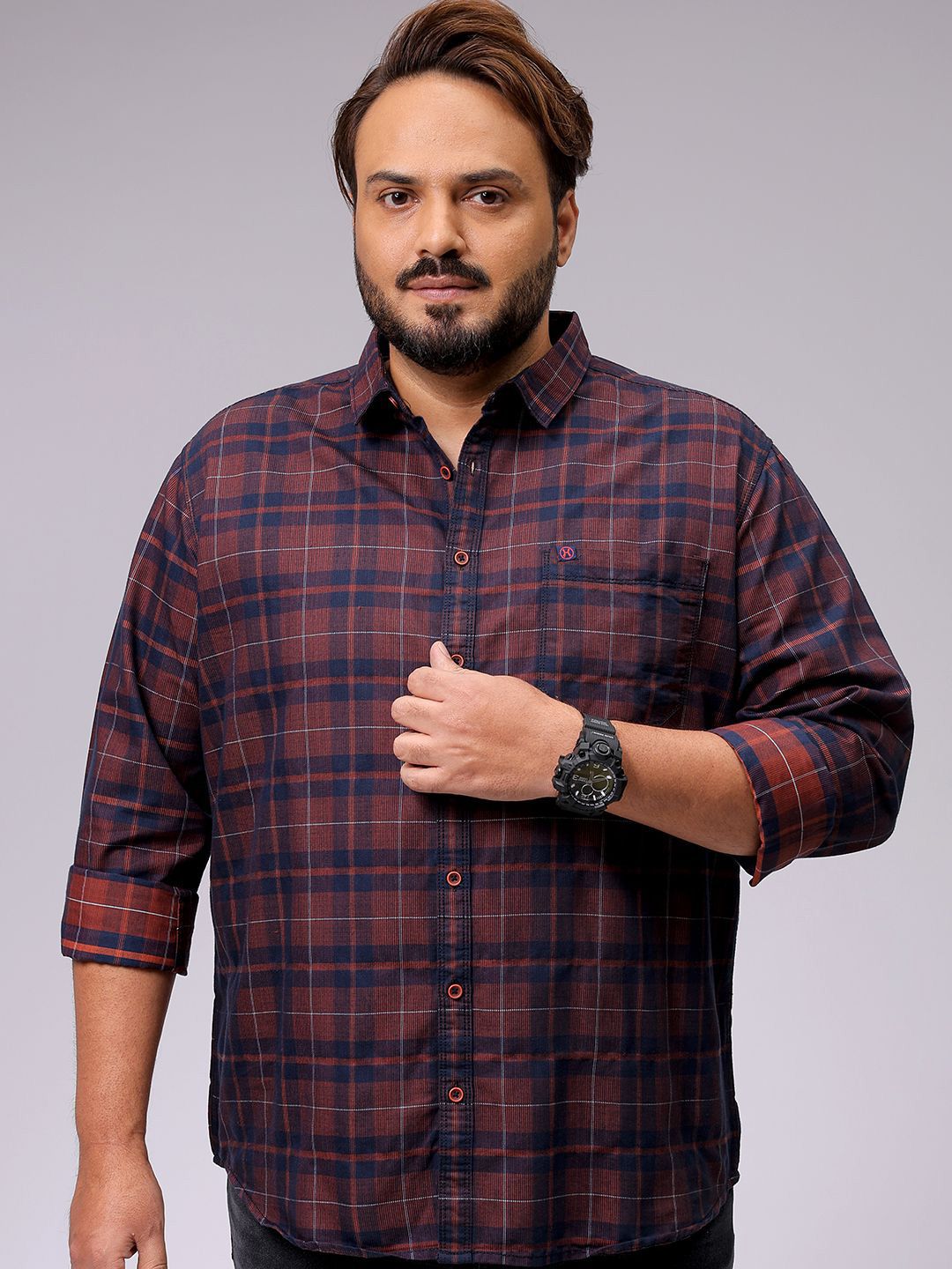 Men's Red Regular Fit Checked Casual Shirt
