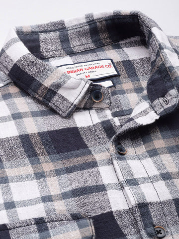 Men's Blue Slim Fit Checked Casual Shirt