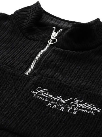Men's Black Relaxed Fit Textured Street Sweatshirt