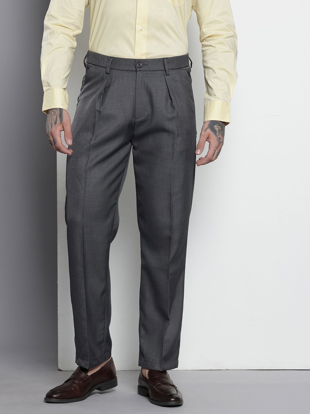 Men's Navy Blue Relaxed Fit Formal Trousers