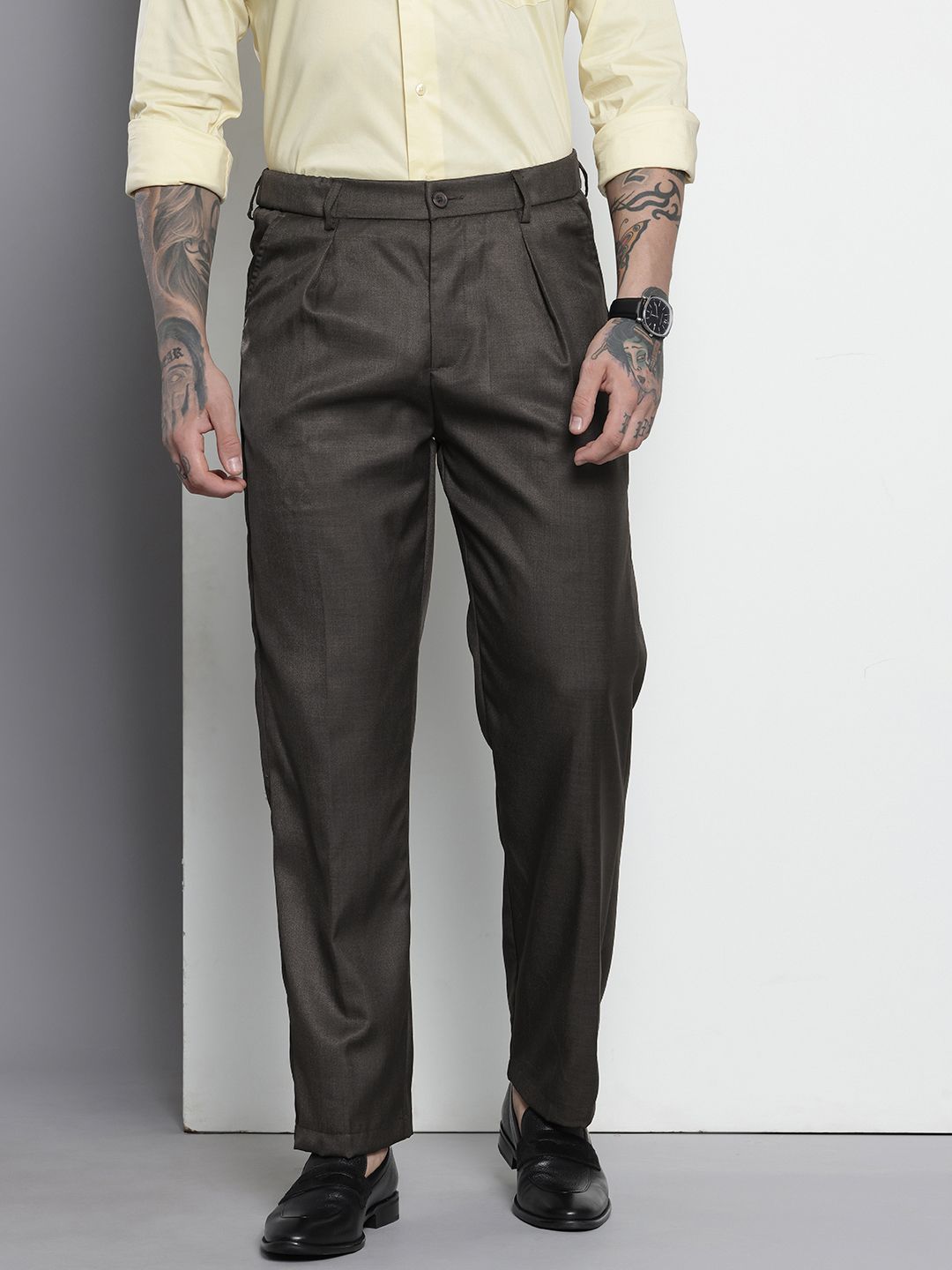 Men's Black Relaxed Fit Formal Trousers
