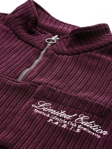Men's Maroon Relaxed Fit Textured Street Sweatshirt