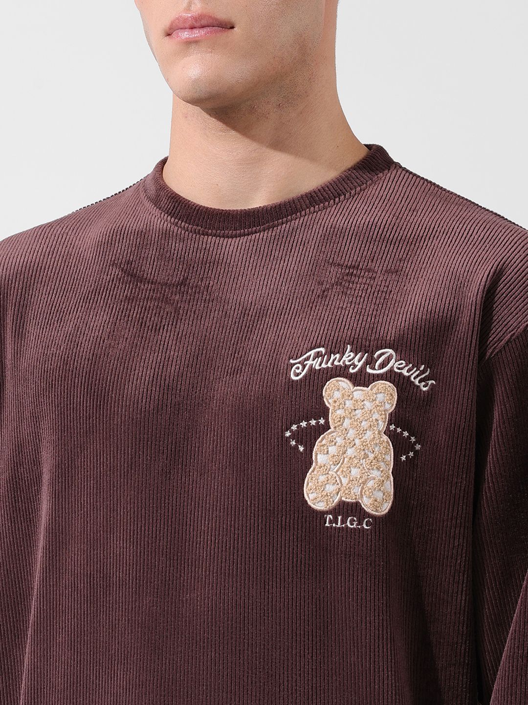 Men's Brown Oversized Fit Textured Casual Sweatshirt