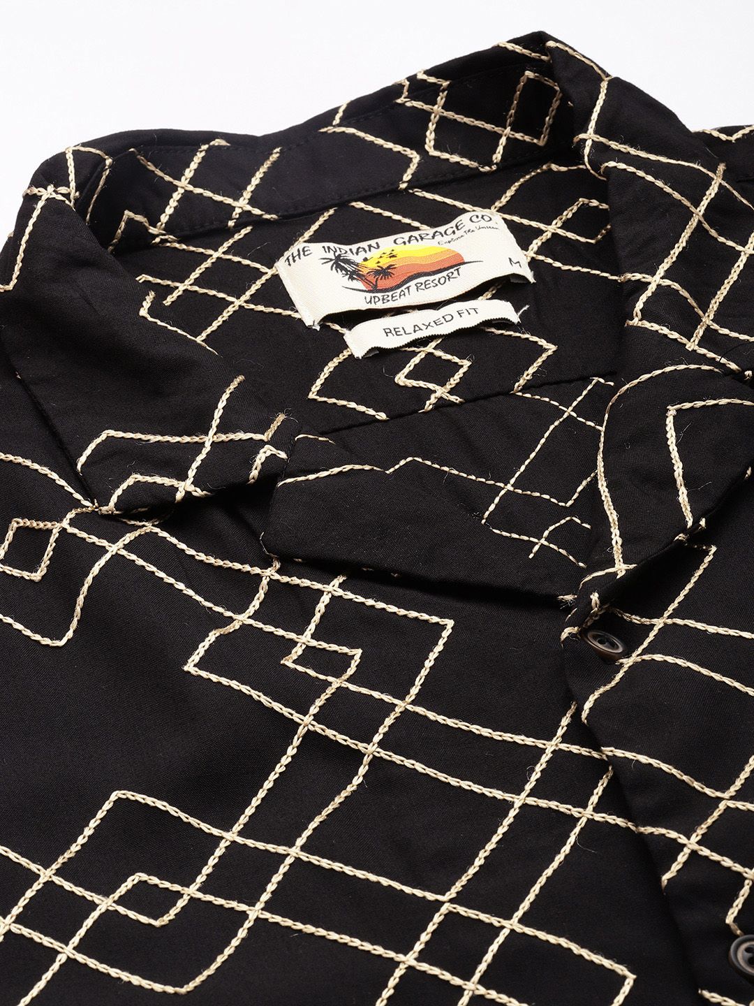 Men's Black Relaxed Fit Textured Resort Wear Shirt