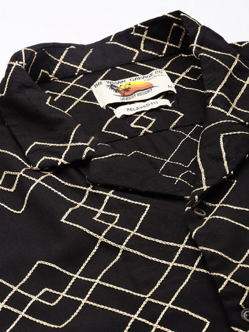 Men's Black Relaxed Fit Textured Resort Wear Shirt