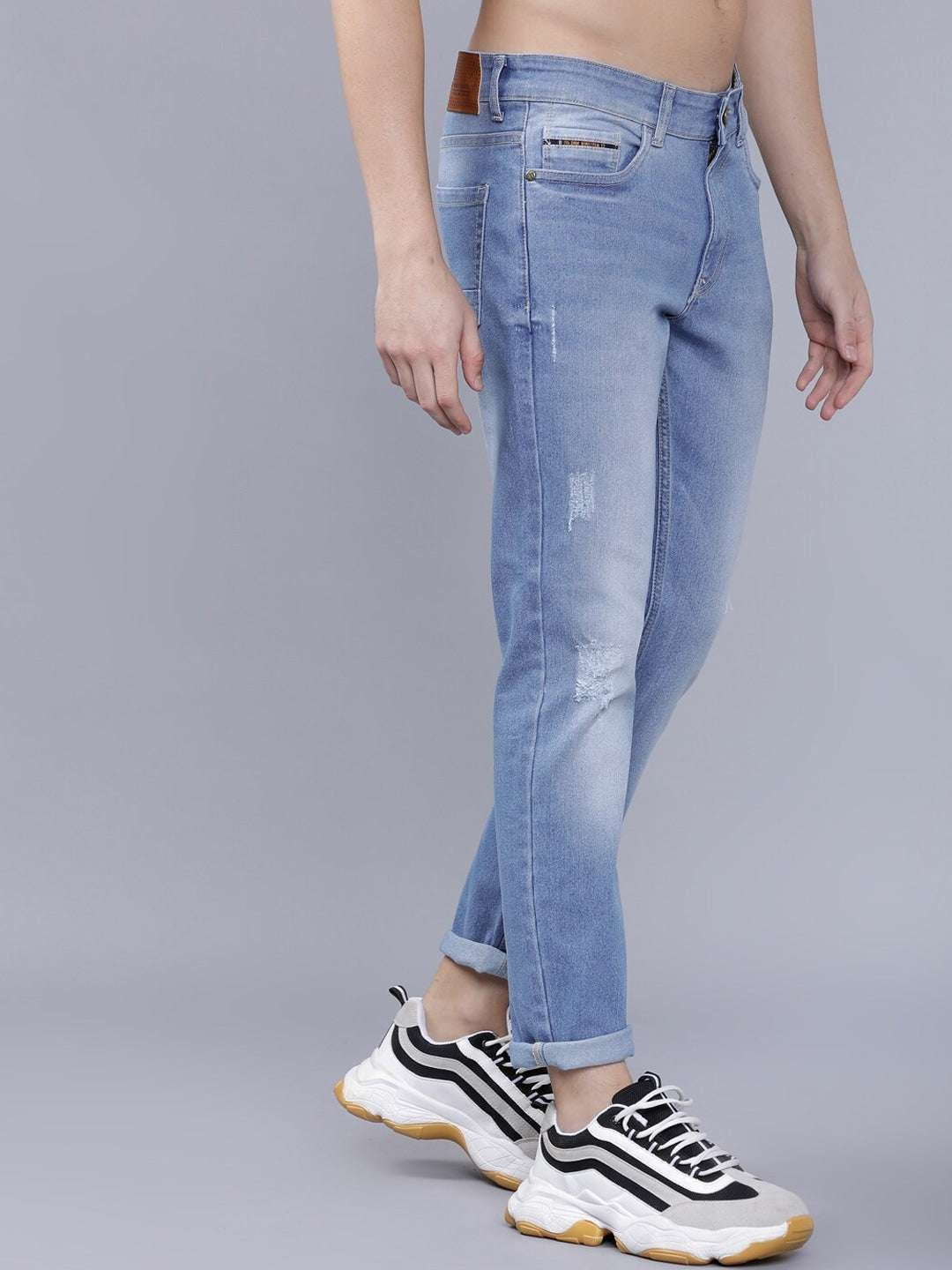 Men's Light Blue Slim Fit Solid Casual Jeans