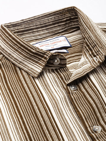Men's Khaki Regular Fit Printed Casual Shirt