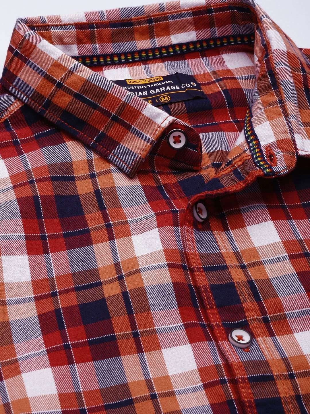 Men's Red Slim Fit Checkered Casual Shirt