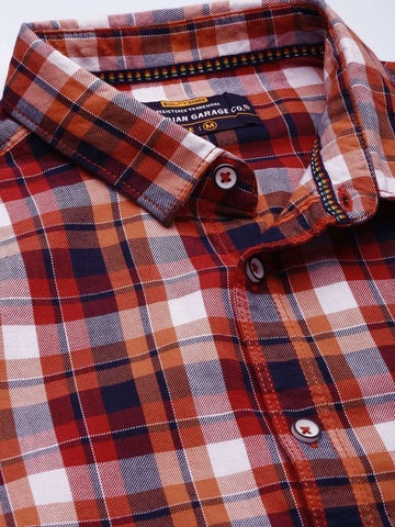 Men's Red Slim Fit Checkered Casual Shirt