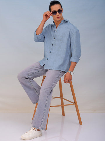 Men's Blue Relaxed Fit Solid Resort Wear Shirt