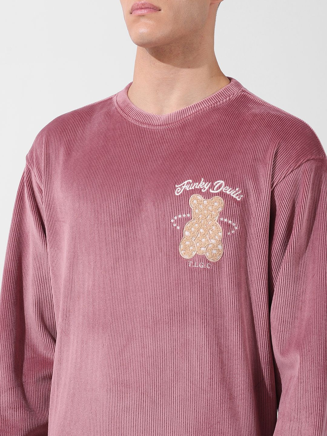 Men's Brown Oversized Fit Textured Casual Sweatshirt