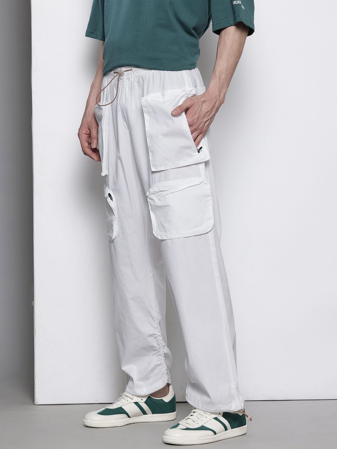 Men's White Relaxed Fit Utility Joggers