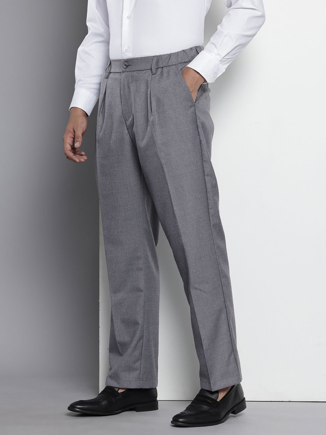 Men's Grey Relaxed Fit Formal Trousers