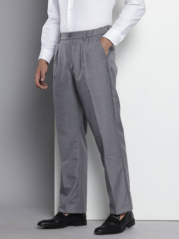 Men's Grey Relaxed Fit Formal Trousers