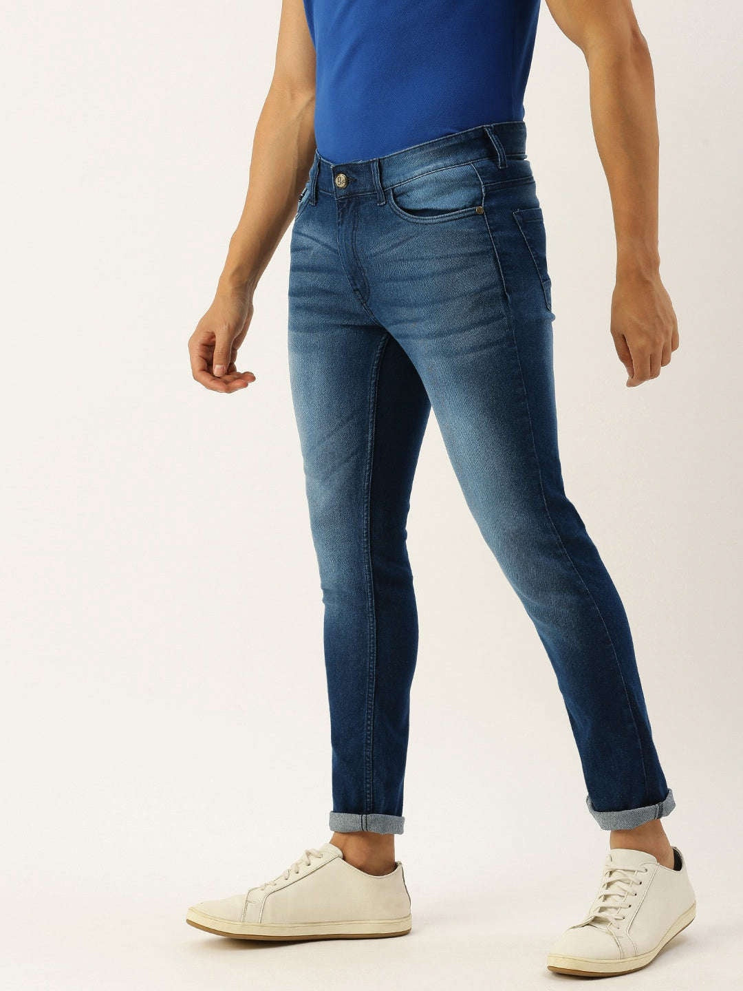 Men's Blue Slim Fit Solid Low-Rise Jeans