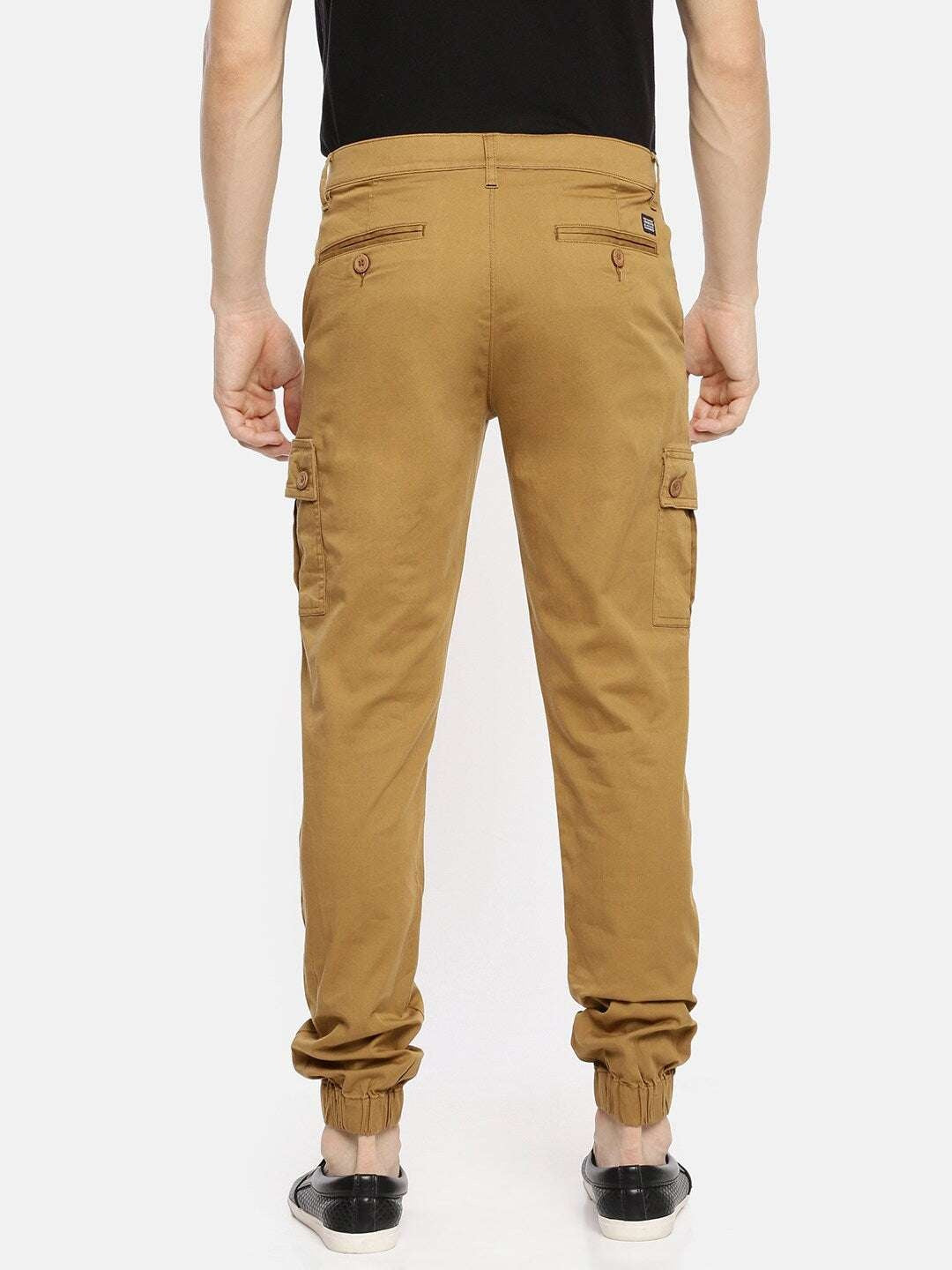 Men's Khaki Slim Fit Solid Utility Cargo