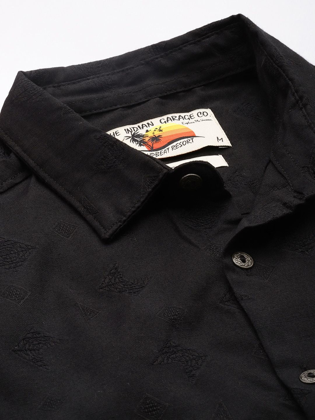 Men's Black Regular Fit Textured Textured Shirt