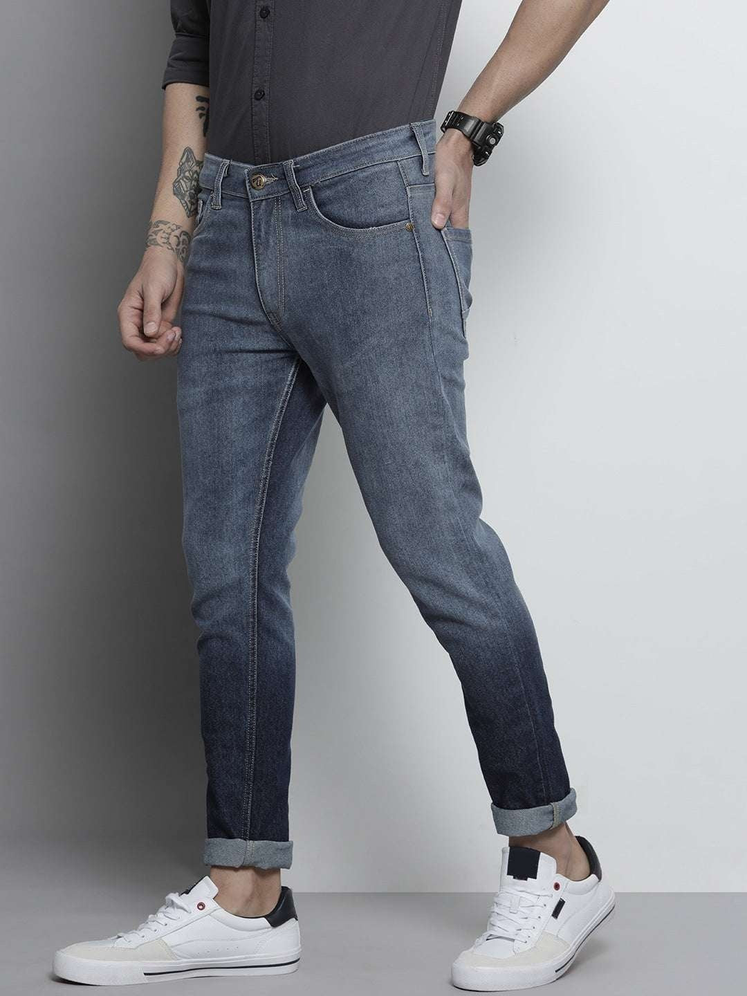 Men's Ice Blue Slim Fit Solid Casual Jeans