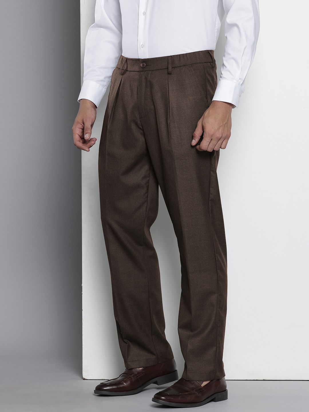 Men's Brown Relaxed Fit Formal Trousers