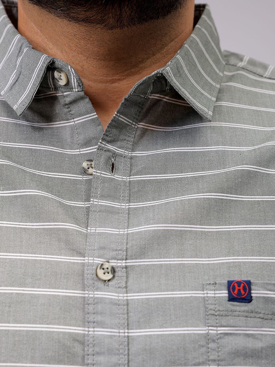 Men's Olive Regular Fit Striped Casual Shirt