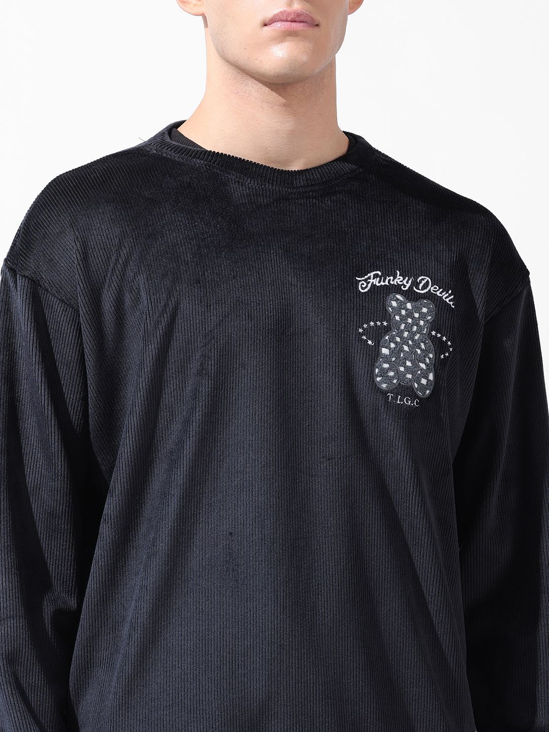 Men's Black Oversized Fit Textured Casual Sweatshirt