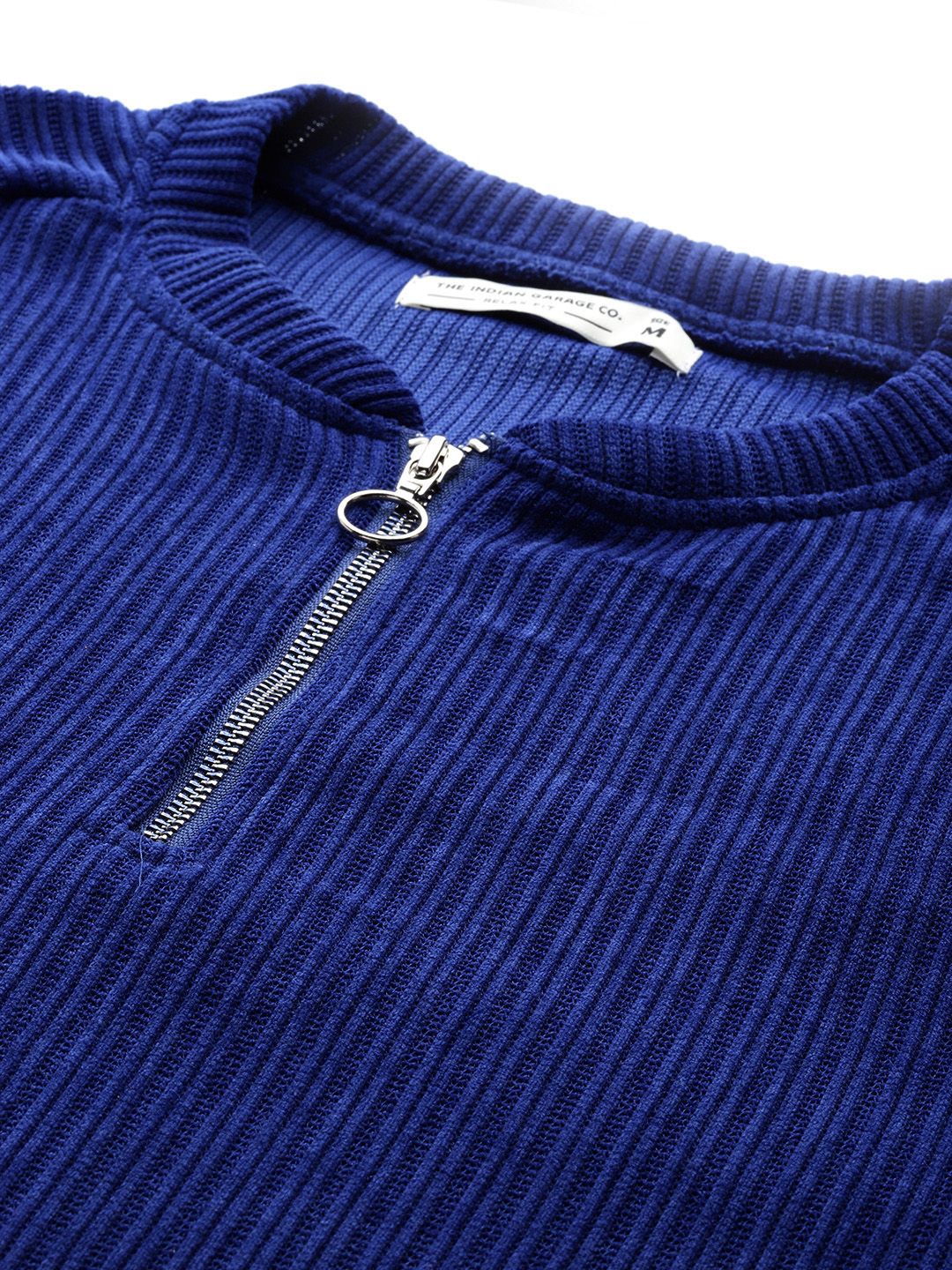 Men's Navy Blue Relaxed Fit Textured Street Sweatshirt
